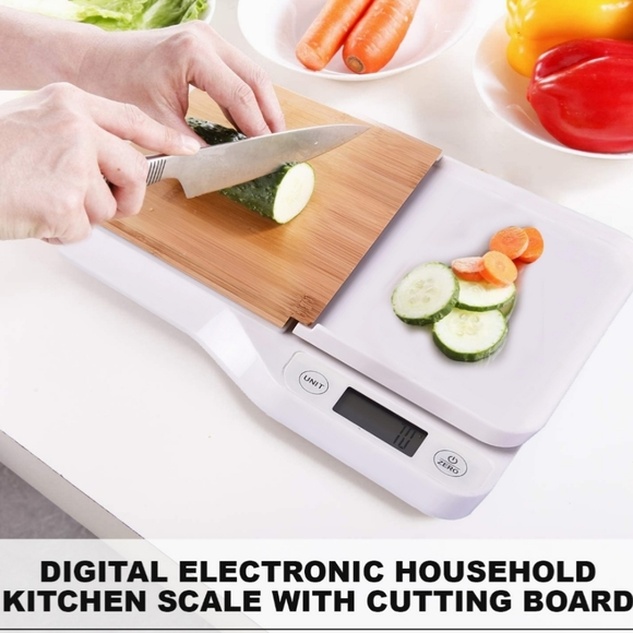Digital Kitchen Scale with Butcher Block Cutting Board. White. - Picture 1 of 6